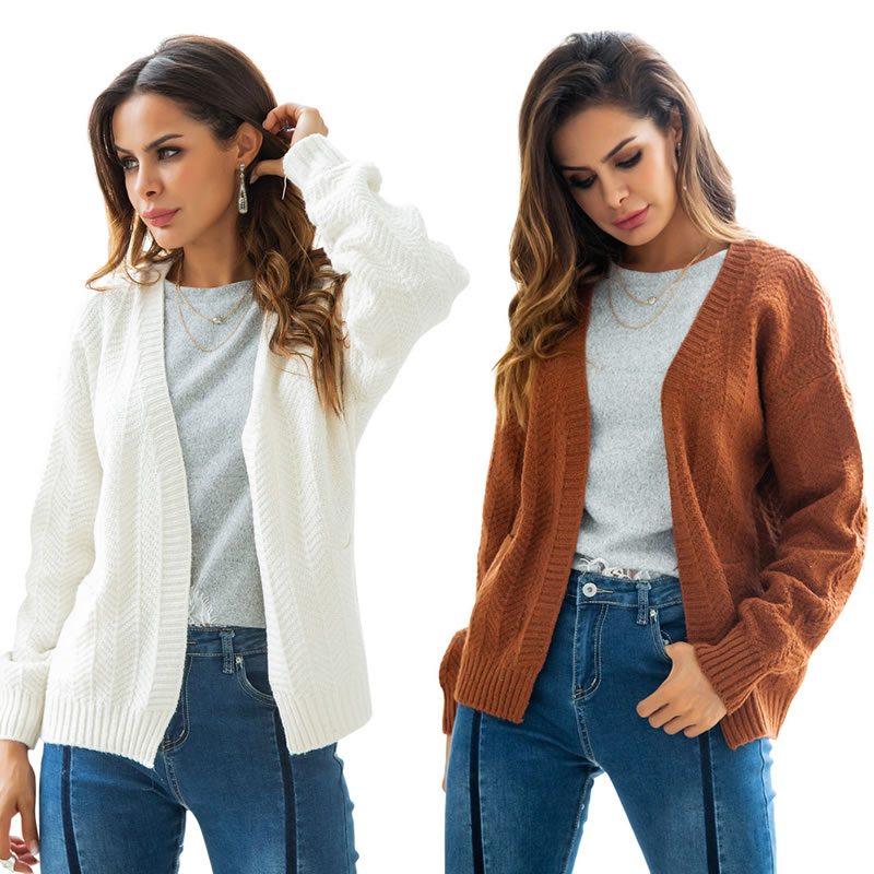 Fashion White Pure Color Design Loose Knitted Cardigan,Sweater