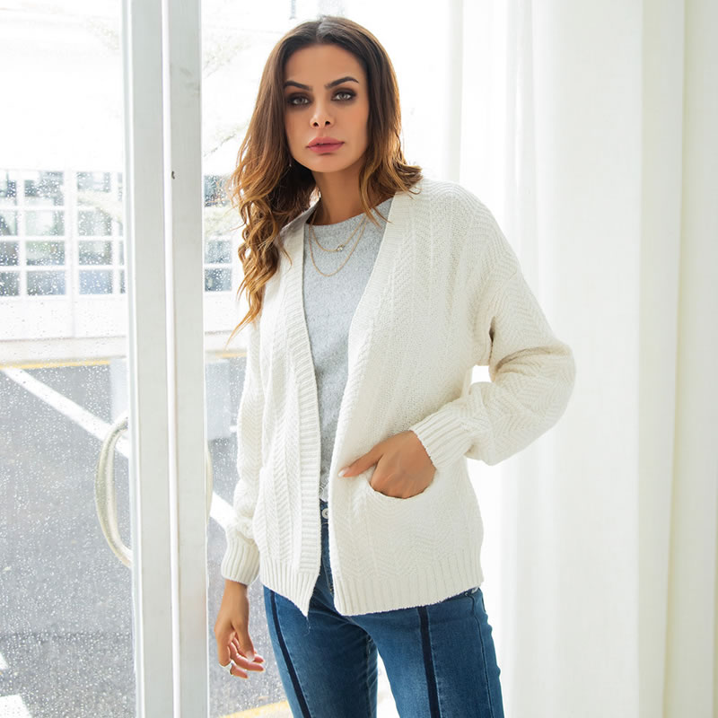 Fashion White Pure Color Design Loose Knitted Cardigan,Sweater