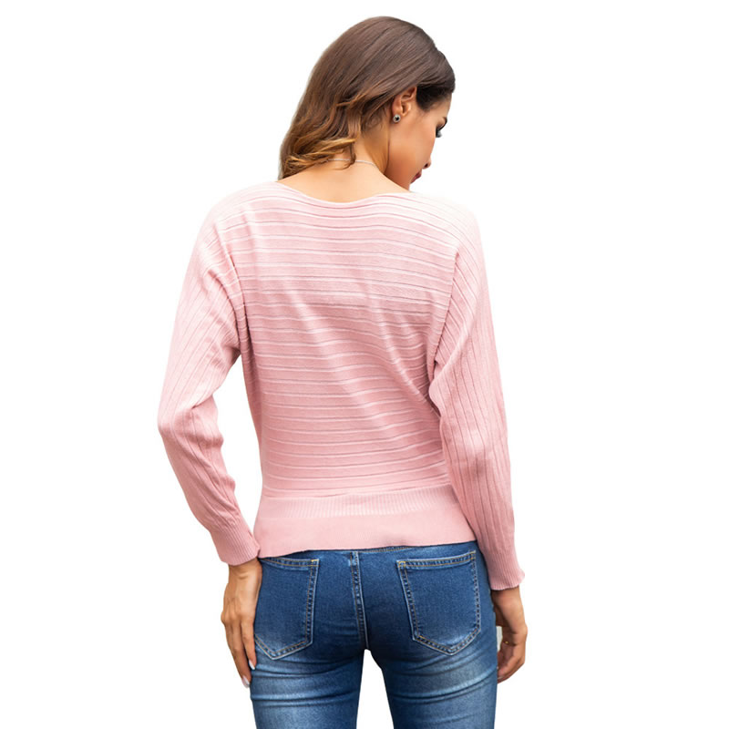 Fashion Pink Tying Strap Design Pure Color Sweater,Sweater
