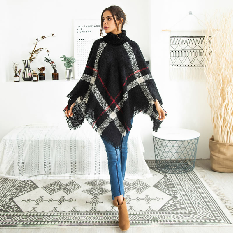 Fashion Black Tassel Decorated Irregular Shape Sweater,Sweater
