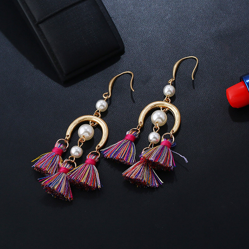 Fashion Multi-color Tassel&pearls Decorated Long Earrings,Drop Earrings