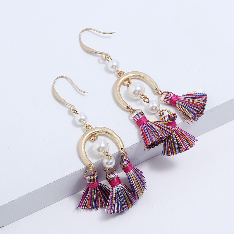 Fashion Multi-color Tassel&pearls Decorated Long Earrings,Drop Earrings