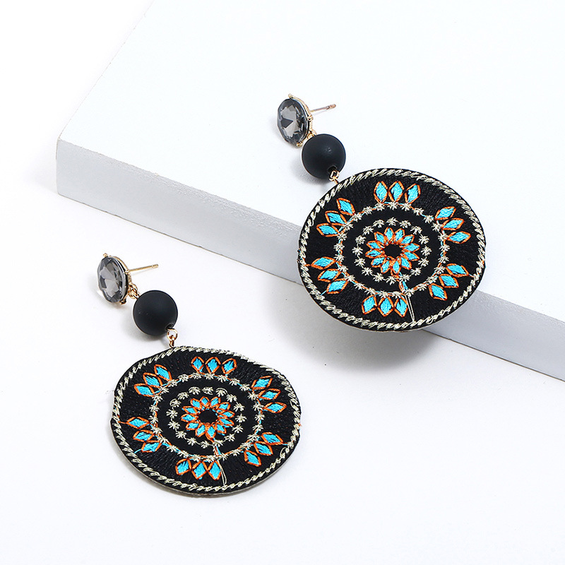 Fashion Black Flower Pattern Design Round Shape Earrings,Hoop Earrings