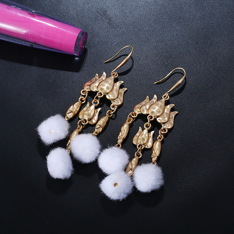Fashion Gold Color Fuzzy Balls Decorated Long Earrings,Drop Earrings