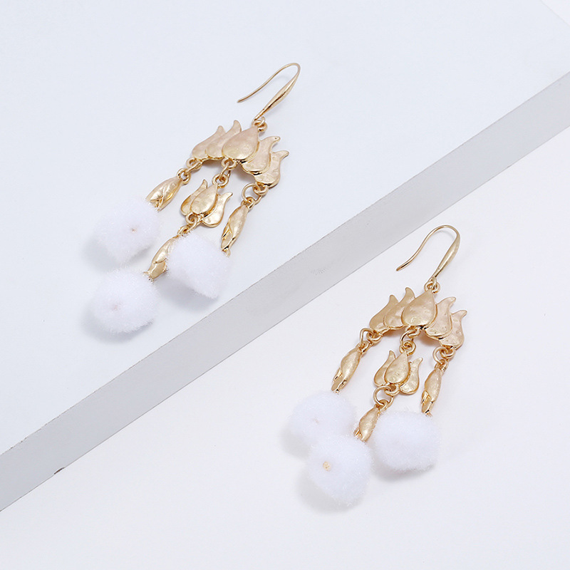 Fashion Gold Color Fuzzy Balls Decorated Long Earrings,Drop Earrings