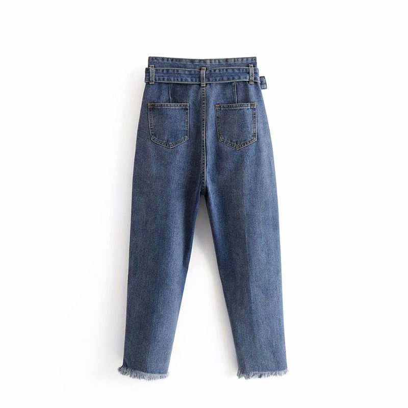 Fashion Blue Pure Color Design High-waist Jeans,Pants
