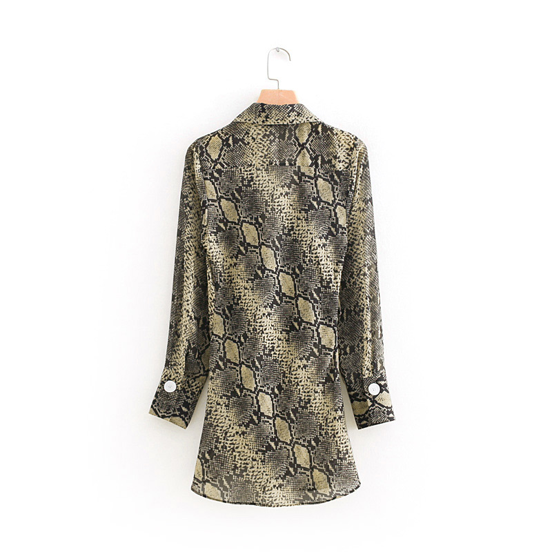 Fashion Khaki Snake Pattern Design V Neckline Smock,Sunscreen Shirts