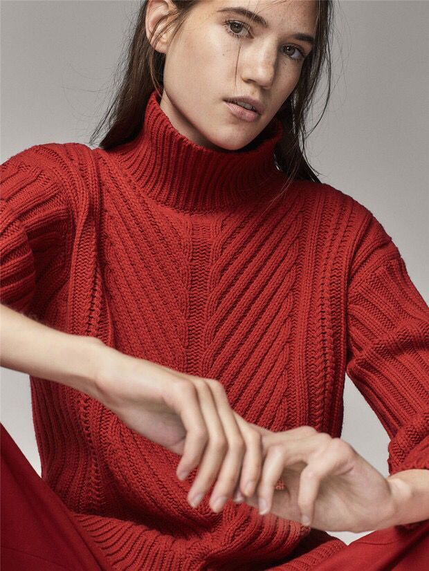 Fashion Red Pure Color Design Thicken Sweater,Sweater