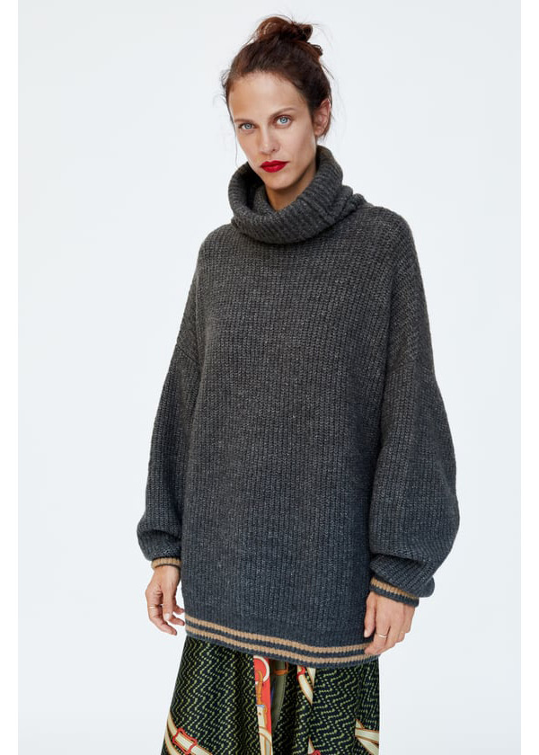 Fashion Gray High Neckline Design Loose Sweater,Sweater
