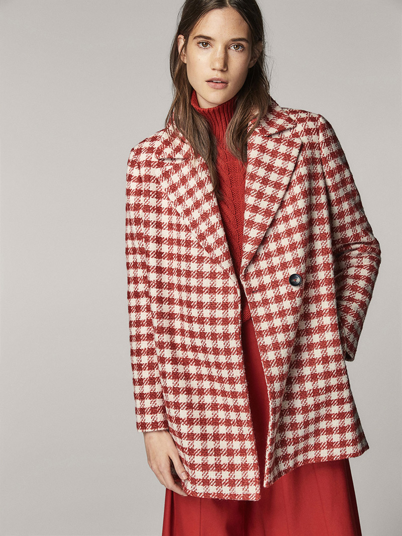 Fashion Red Grid Pattern Decorated Simple Overcoat,Coat-Jacket