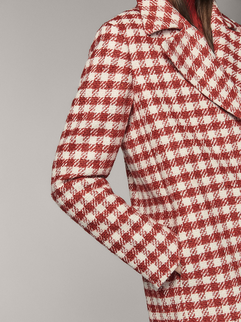 Fashion Red Grid Pattern Decorated Simple Overcoat,Coat-Jacket
