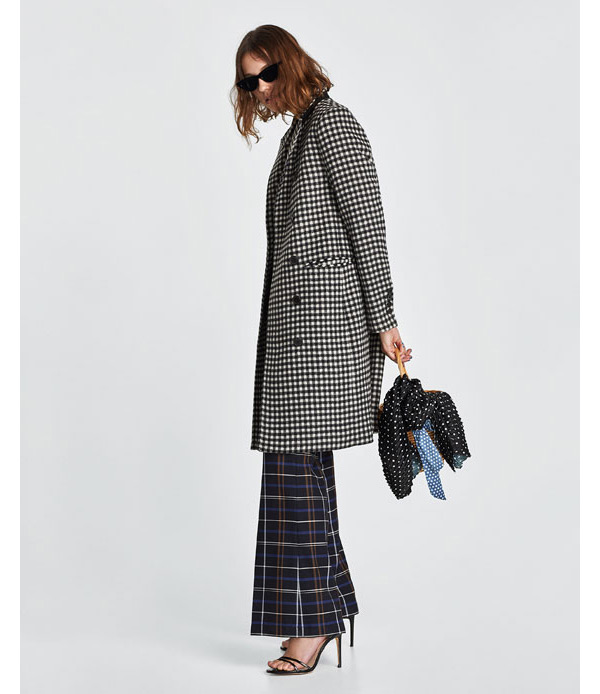 Fashion Black Grid Pattern Decorated Long Overcoat,Coat-Jacket