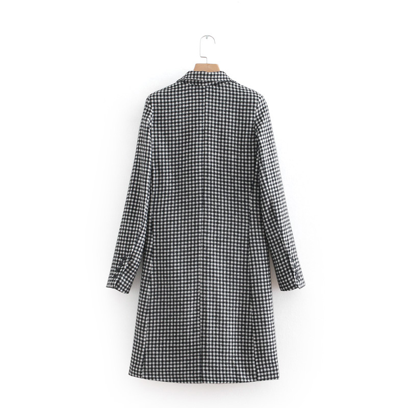 Fashion Black Grid Pattern Decorated Long Overcoat,Coat-Jacket