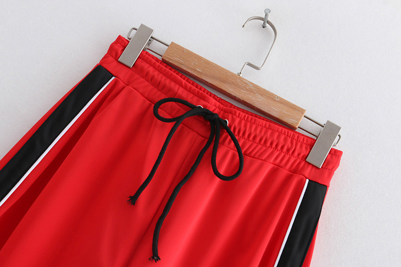 Fashion Red+black Color Matching Design Loose Pants,Pants