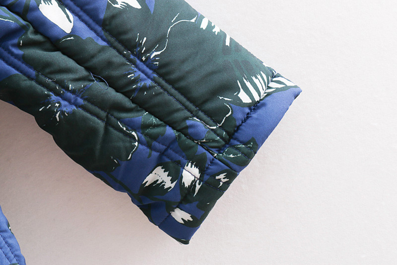Fashion Blue Leaf Pattern Decorated Padded Jacket,Coat-Jacket