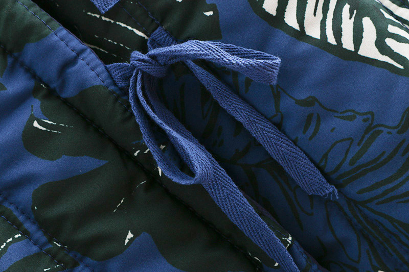 Fashion Blue Leaf Pattern Decorated Padded Jacket,Coat-Jacket