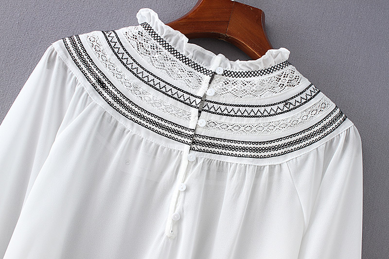 Fashion White Embroidery Design Long Sleeves Blouse,Coat-Jacket