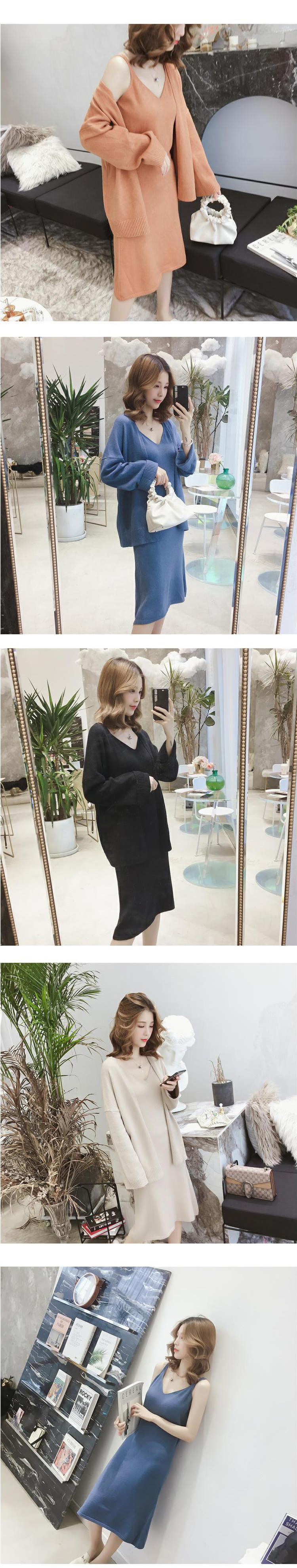 Fashion Black V Neckline Design Pure Color Suspender Dress Suits,Long Dress