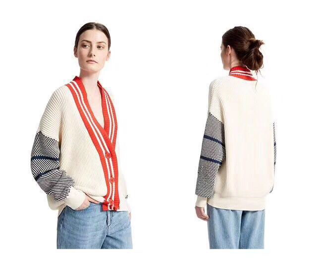 Fashion Beige V Neckline Design Long Sleeves Sweater,Sweater