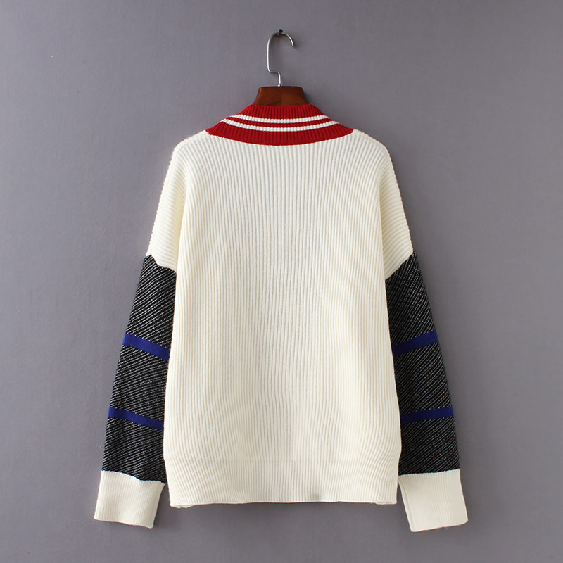 Fashion Navy V Neckline Design Long Sleeves Sweater,Sweater