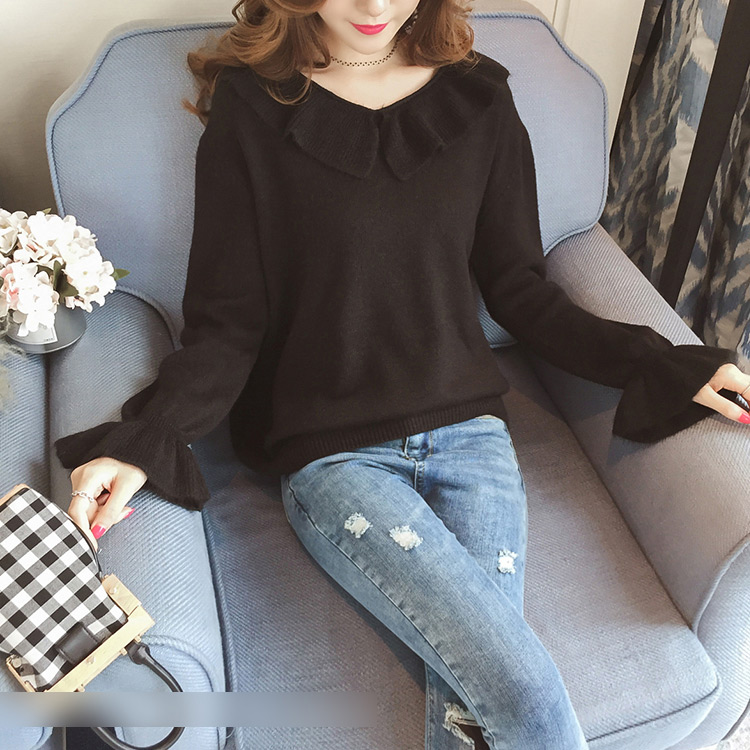 Fashion Black Round Neckline Design Pure Color Sweater,Tank Tops & Camis