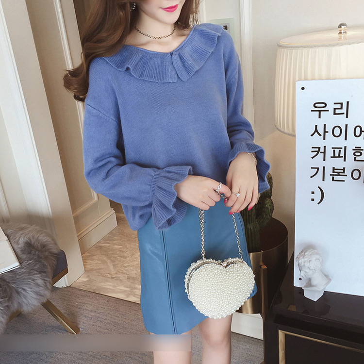 Fashion Blue Round Neckline Design Pure Color Sweater,Tank Tops & Camis