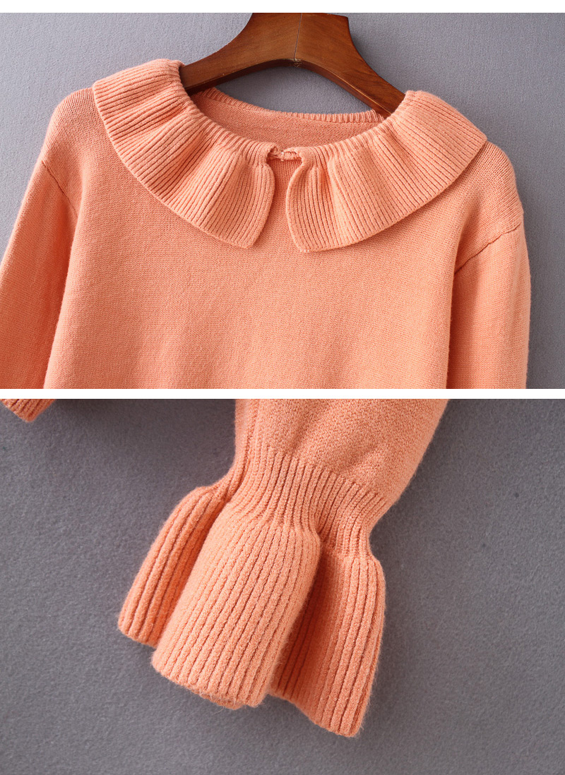 Fashion Orange Round Neckline Design Pure Color Sweater,Tank Tops & Camis