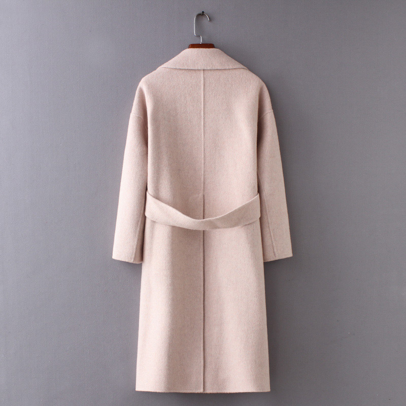 Fashion Light Pink Pure Color Decorated Long Overcoat,Coat-Jacket