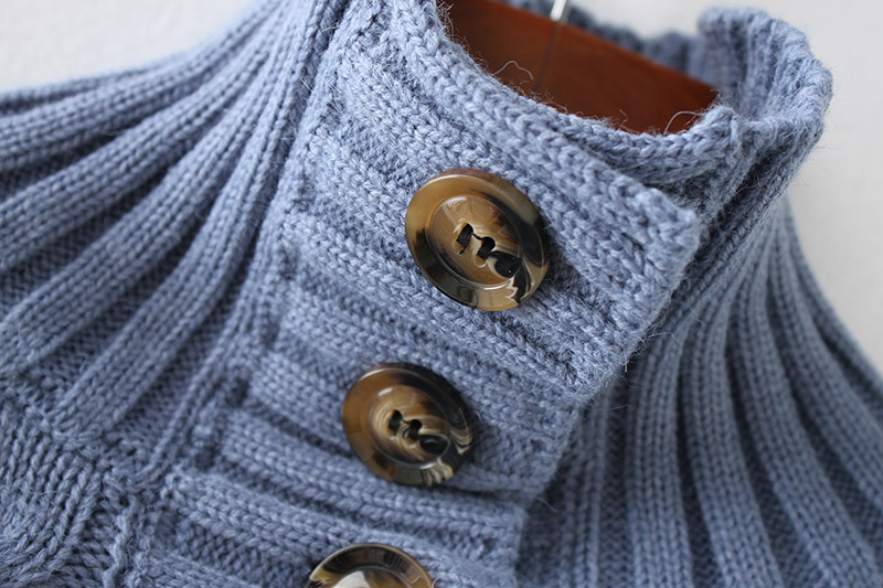 Fashion Blue High Neckline Design Pure Color Sweater,Sweater