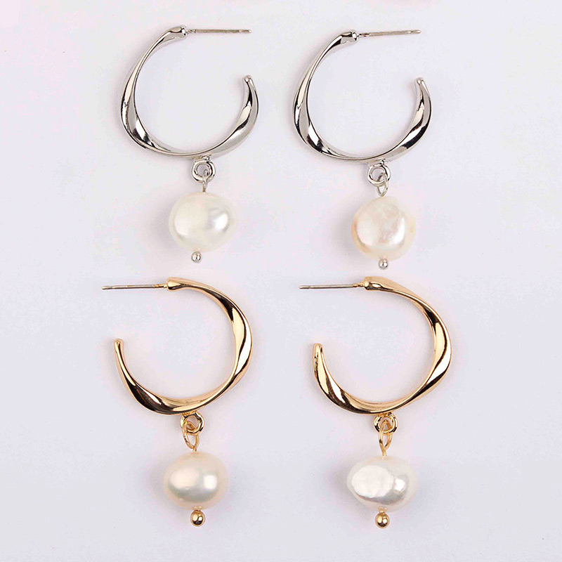 Fashion Silver Color Pearls Decorated C Shape Earrings,Stud Earrings
