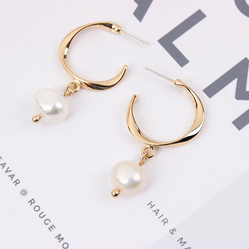 Fashion Silver Color Pearls Decorated C Shape Earrings,Stud Earrings