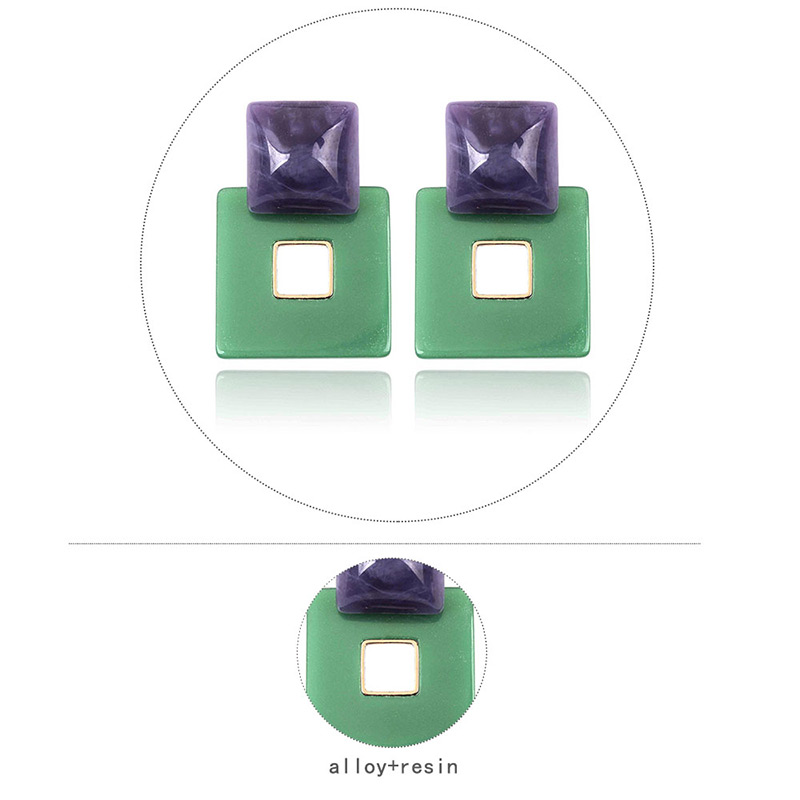 Fashion Purple+green Double Square Shape Design Earrings,Drop Earrings