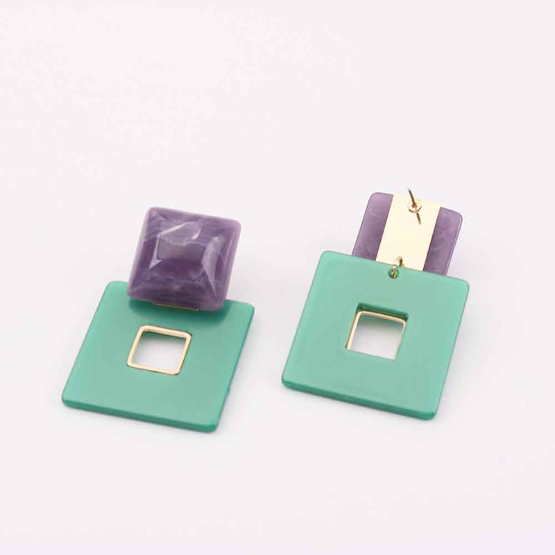 Fashion Purple+green Double Square Shape Design Earrings,Drop Earrings