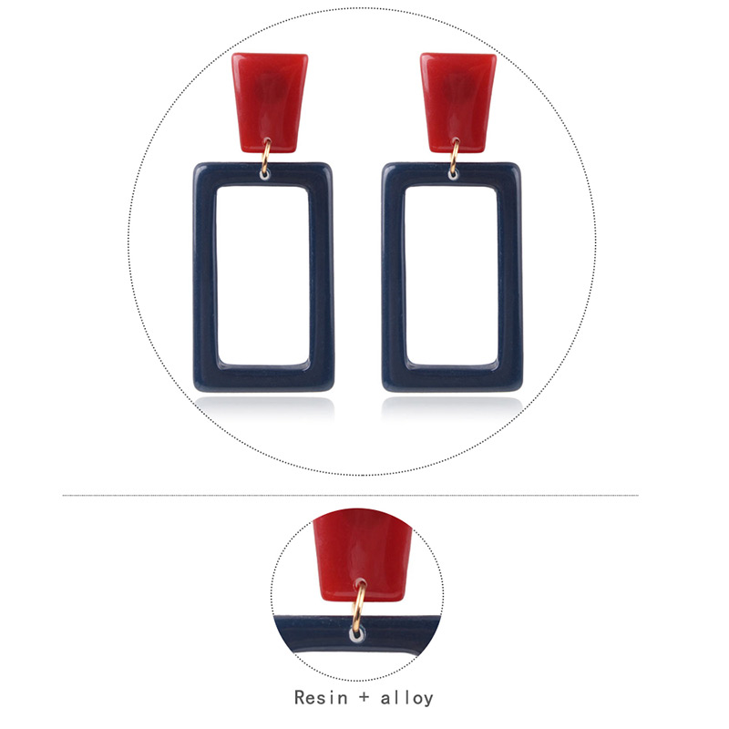 Fashion Claret Red+blue Square Shape Design Long Earrings,Drop Earrings