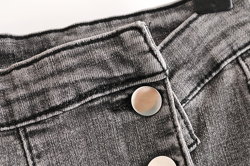 Elegant Gray Buttons Decorated Pure Color Jeans,Pants