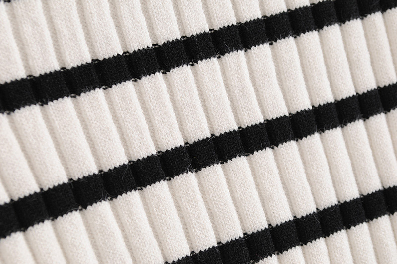 Elegant Black+white Stripe Pattern Design Round Neckline Cardigan,Sweater