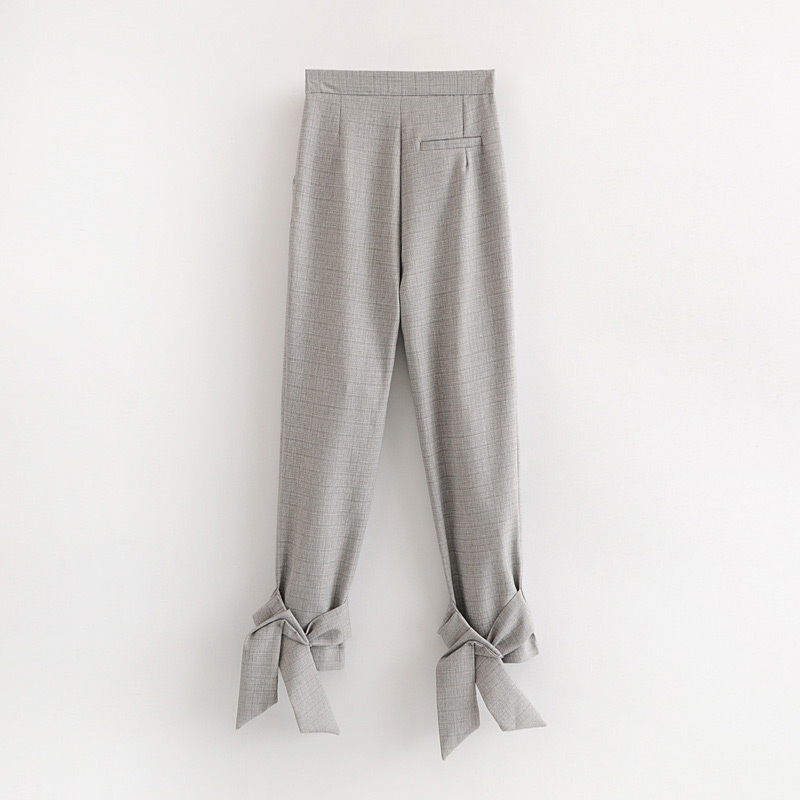 Elegant Gray Bowknot Decorated Pure Color Trousers,Pants