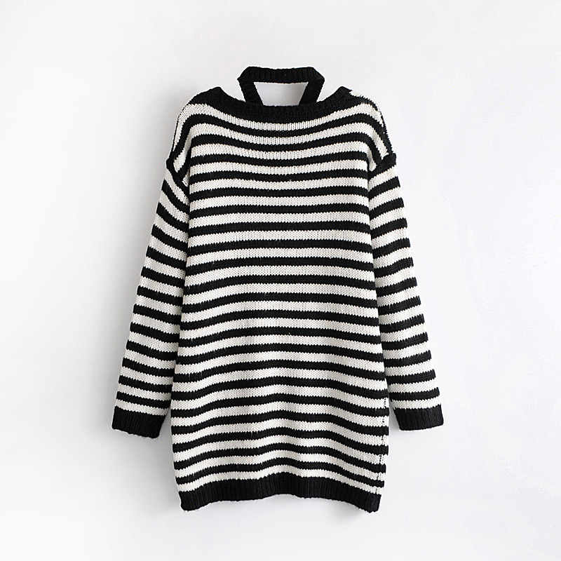 Elegant Black+white Stripe Pattern Design Simple Sweater,Sweater