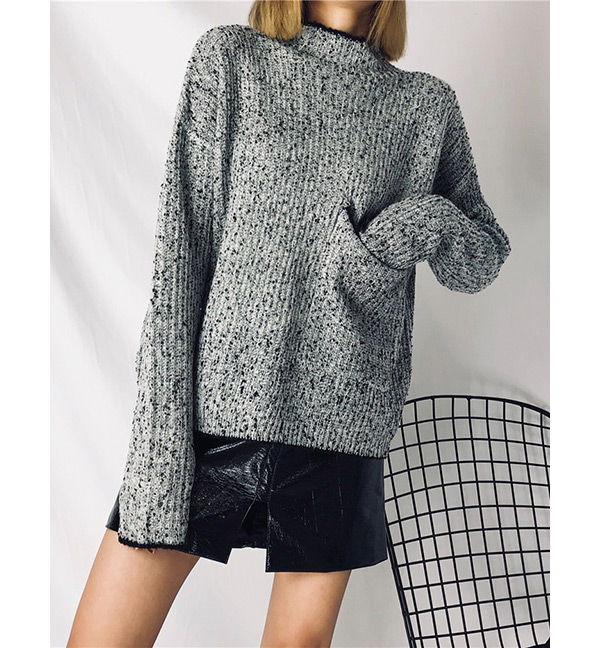 Elegant Gray High Neckline Design Long Sleeves Sweater,Sweater