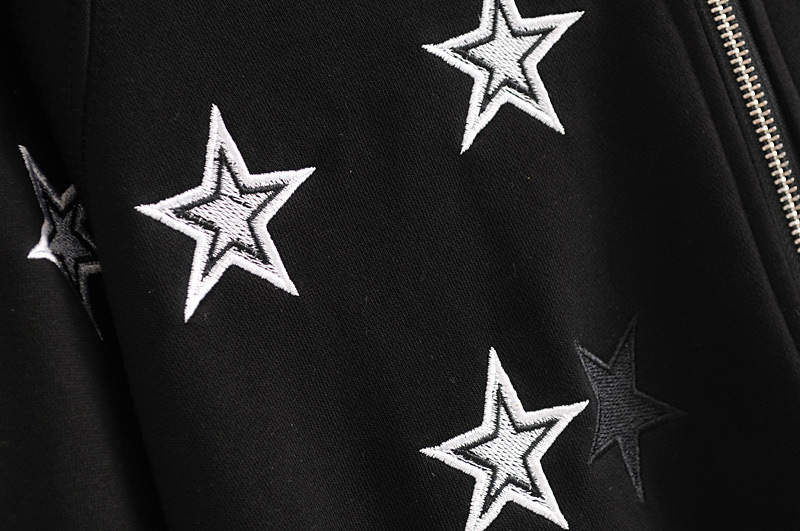 Elegant Black Star Shape Pattern Design Embroidered Coat,Tank Tops & Camis