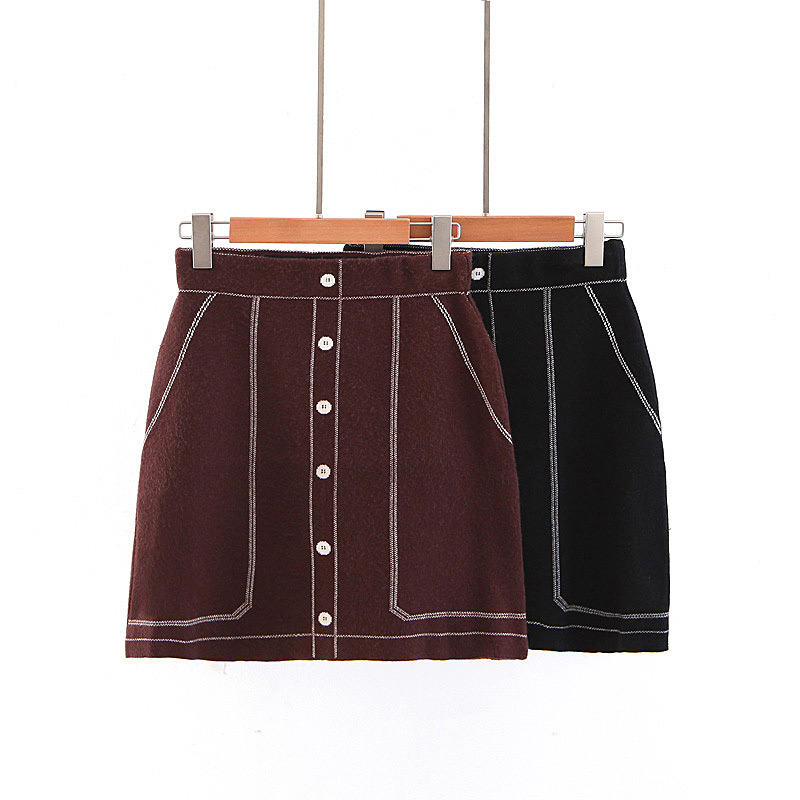 Elegant Coffee Pure Color Decorated Knitted Skirt,Skirts