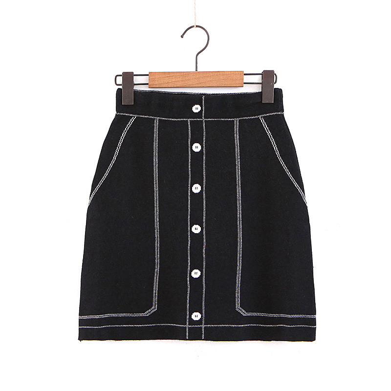 Elegant Black Pure Color Decorated Knitted Skirt,Skirts
