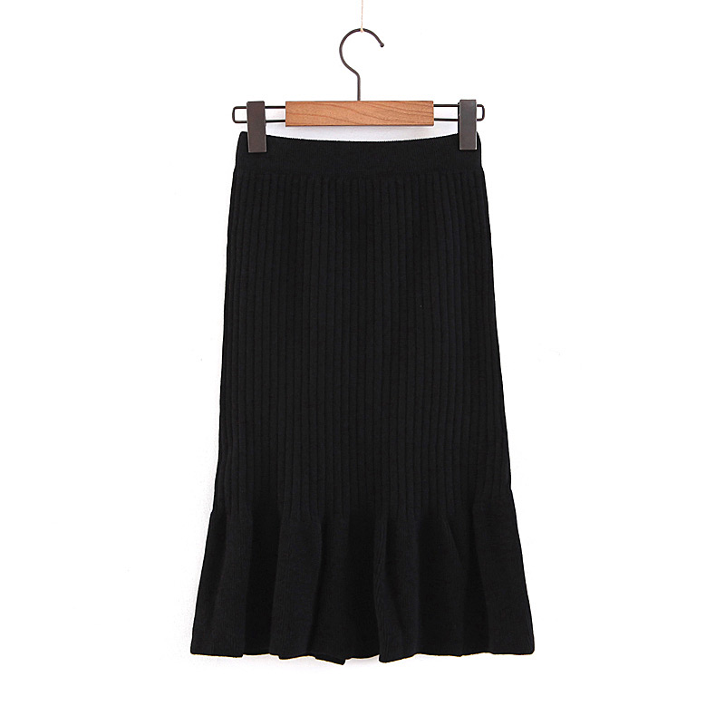 Elegant Black Buttons Decorated Pure Color Knitted Skirt,Skirts