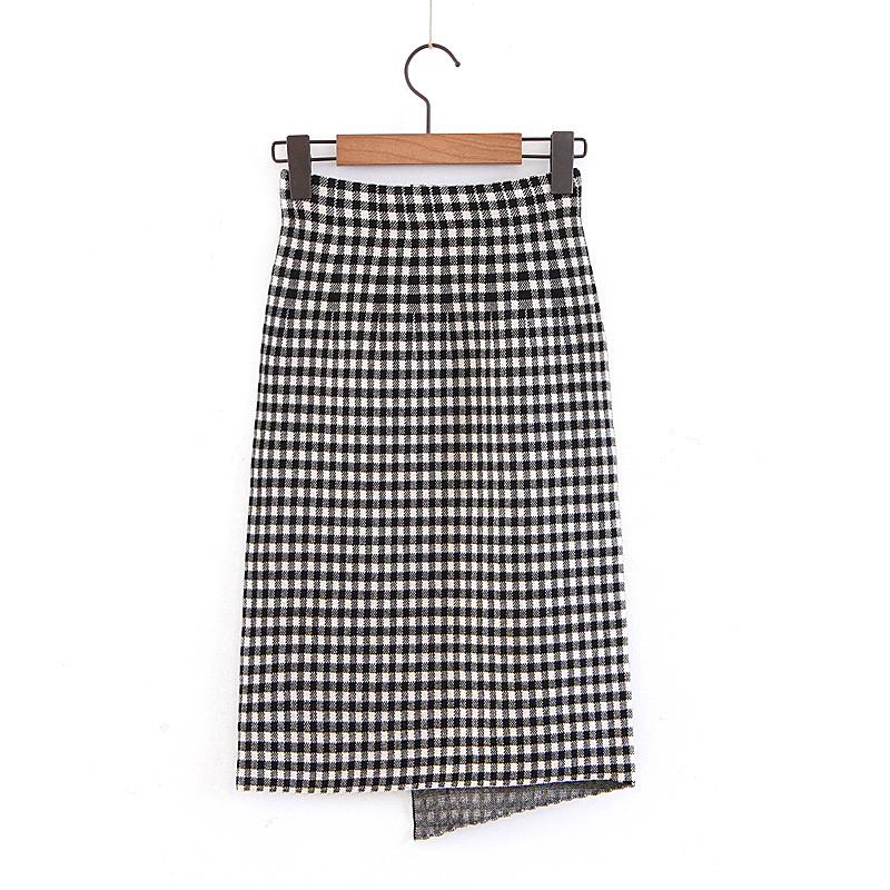 Elegant Coffee Grid Pattern Design Knitted Skirt,Skirts