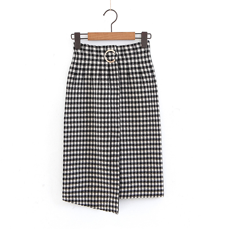 Elegant Black Grid Pattern Design Knitted Skirt,Skirts