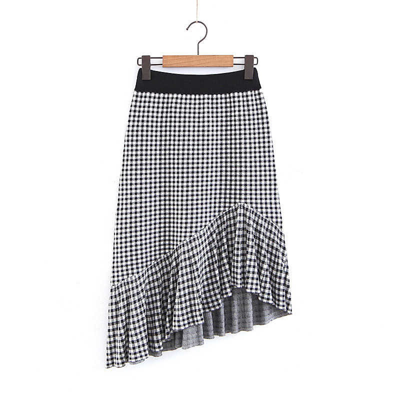 Elegant Black+white Grid Pattern Design Irregular Shape Skirt,Skirts