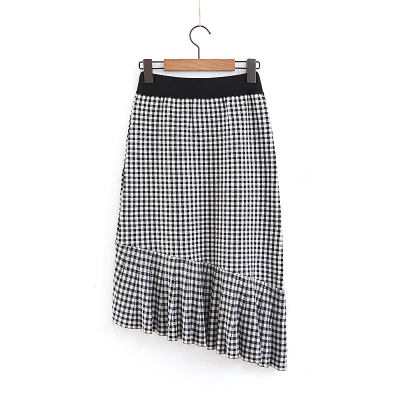 Elegant Black+white Grid Pattern Design Irregular Shape Skirt,Skirts