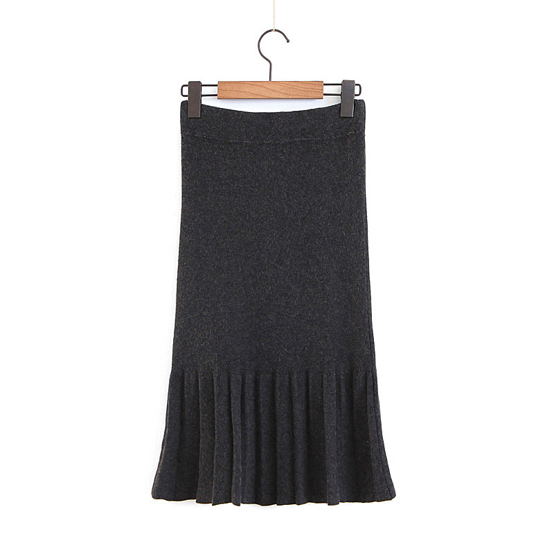 Elegant Dark Gray Pure Color Decorated Knitted Skirt,Skirts