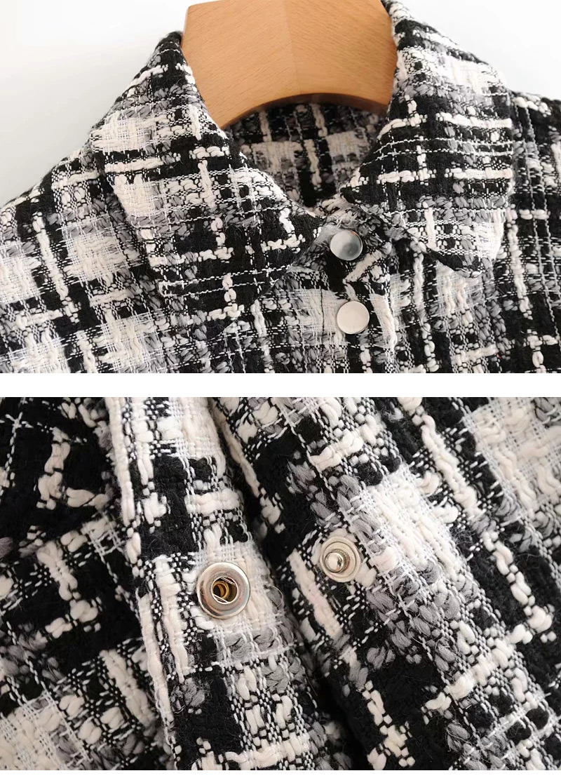 Elegant Black Grid Pattern Design Long Sleeves Coat,Coat-Jacket