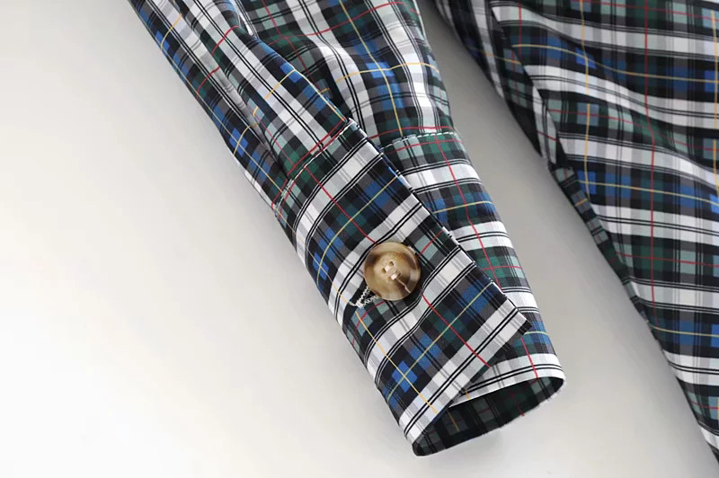 Elegant Multi-color Grid Pattern Design Long Sleeves Shirt,Tank Tops & Camis